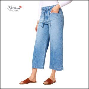 High-Rise Wide Leg Cropped Jeans with Belt, Stretch Denim, Plus Size Available